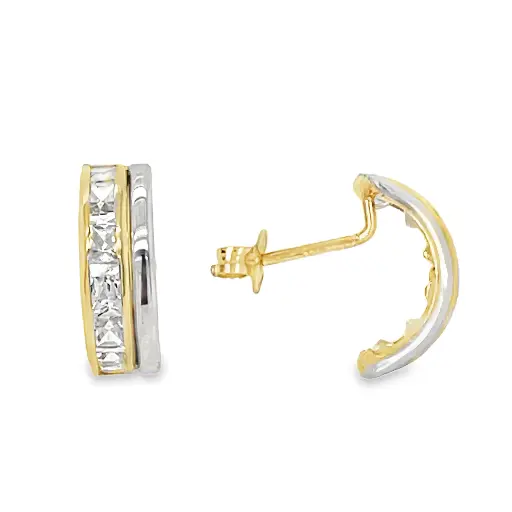 [GO0849] Bicolor gold stud earrings with Zirconia stones
