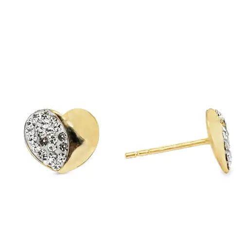 [GO0859] Yellow gold stud earrings Heart with Swarovski Zirconia