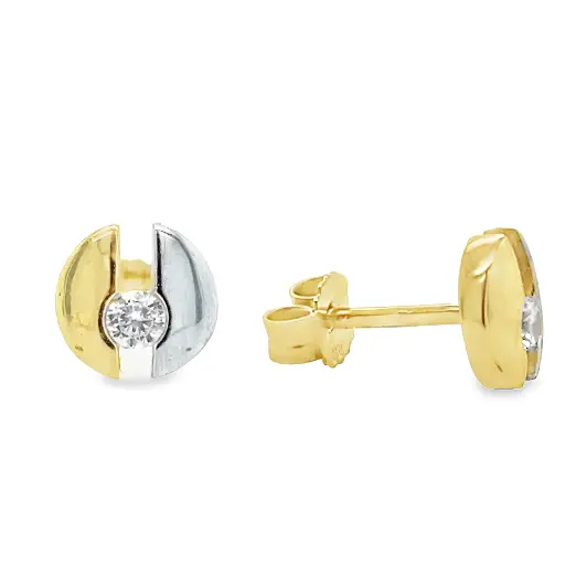 [GO0875] Bicolor gouden oorknoppen met Zirkonia steen