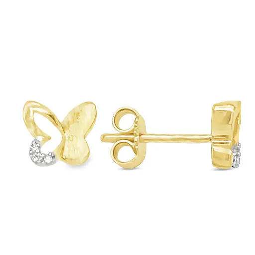 [GO0876] Yellow gold stud earrings Butterfly with Zirconia stones