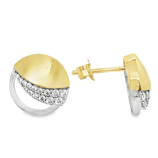[GO0881] Bicolor gold stud earrings Fantasy with Zirconia stones