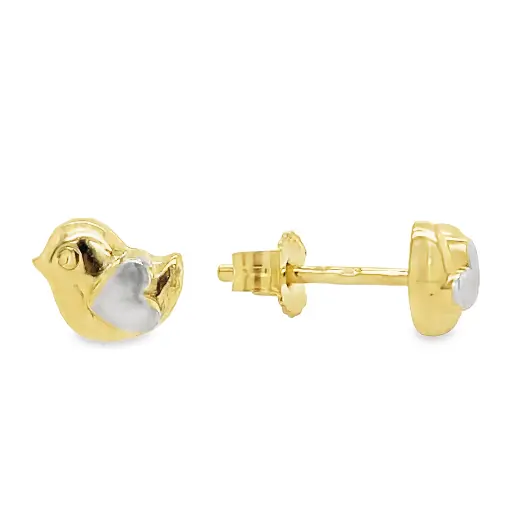 [GO0886] Bicolor gouden oorstekers Eendje
