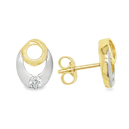 [GO0897] Bicolor gouden oorstekers met Zirkonia