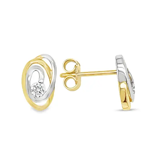 [GO0904] Bicolor gouden oorstekers Fantasie met Zirkonia