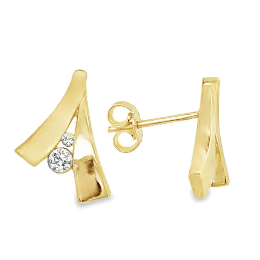 [GO0911] Geelgouden oorstekers Mat/ Glans met Zirkonia