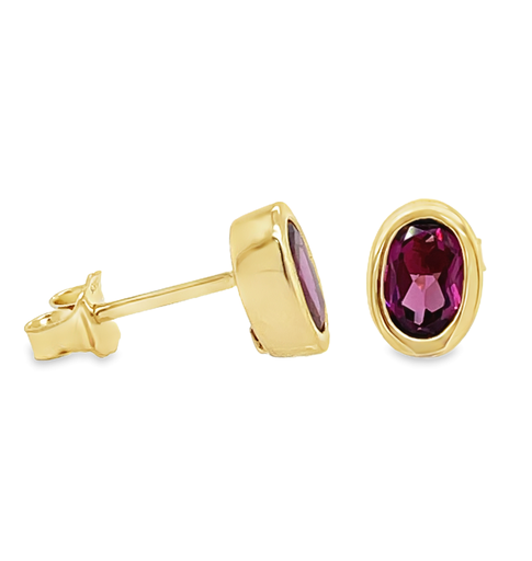 [GOE0949] Geelgouden oorknoppen met Rhodolite