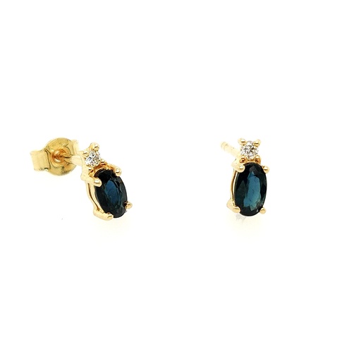 [GOE0957] Geelgouden oorknoppen met Blauwe Saffier en Diamant