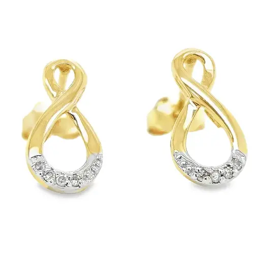 [GOE0962] Yellow gold stud earrings Fantasy Infinity with Diamond