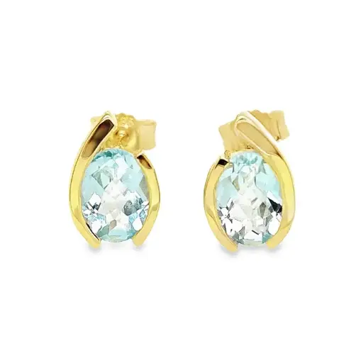 [GOE0966] Yellow gold stud earrings with Blue Topaz