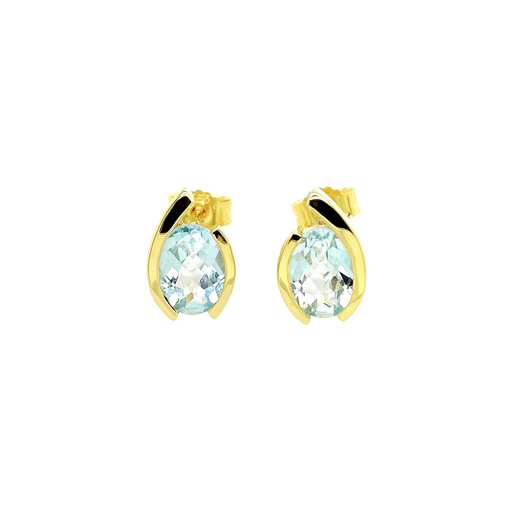 [GOE0966] Yellow gold stud earrings with Blue Topaz
