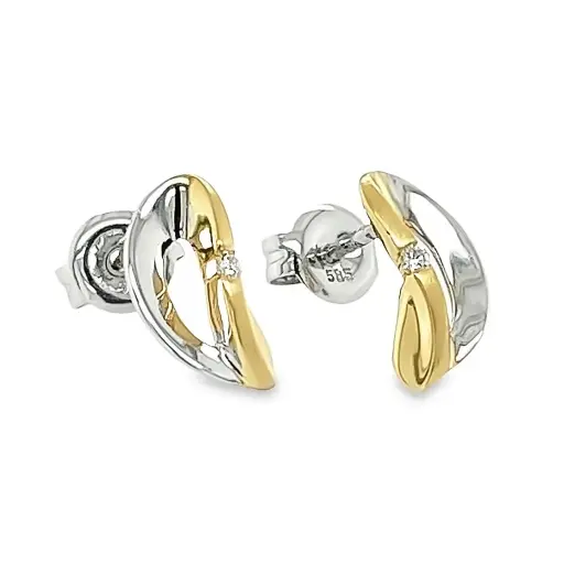 [GOE0992] Bicolor gold ear studs with Diamond 0.02 carats