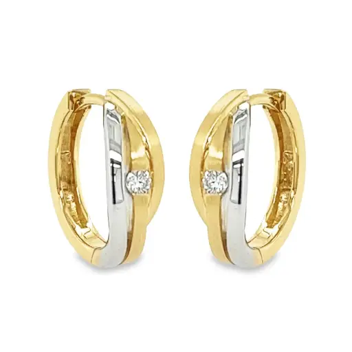 [GOE0993] Bicolor gouden oorringen met Diamant 0,08 karaat