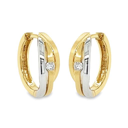 [GOE0993] Bicolor gouden oorringen met Diamant 0,08 karaat