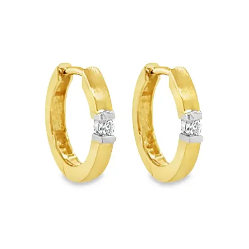 [GOE0994] Bicolor gouden oorringen met Diamant 0,06 karaat