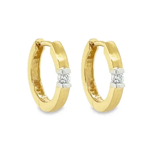 [GOE0994] Bicolor gouden oorringen met Diamant 0,06 karaat