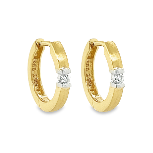 [GOE0994] Bicolor gouden oorringen met Diamant 0,06 karaat