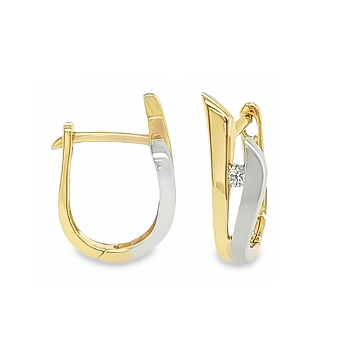 [GOE0998] Bicolor gouden klapoorringen met Diamant 0,04 karaat