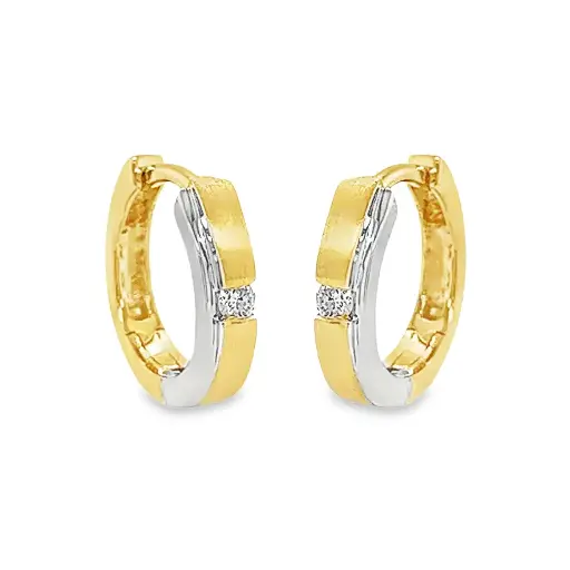 [GOE0999] Bicolor gold hinged hoop earrings with diamond 0.05 carats