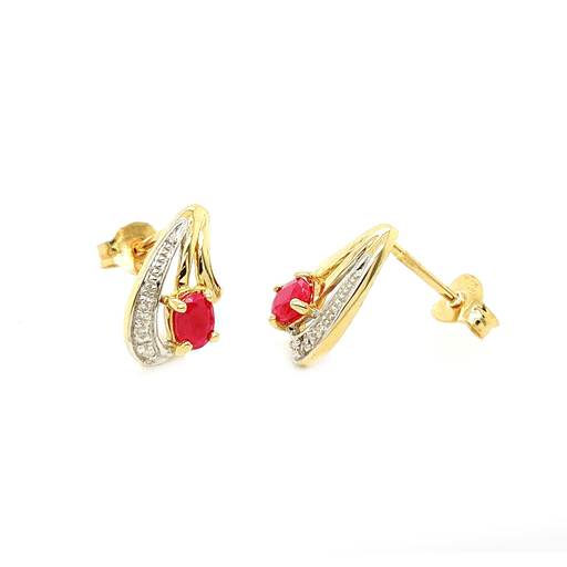 [GOE1006] Yellow gold stud earrings with Ruby and Diamond WRSM