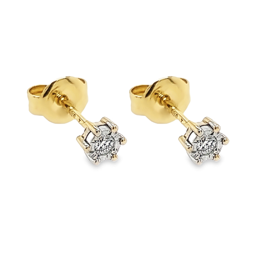 [GOE1542] Geelgouden oorstekers met 0,06 karaat Diamant in Illusiezetting