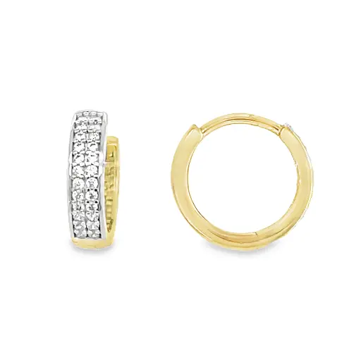 [GOR1065] Yellow gold hoop earrings with folding clasp and zirconia