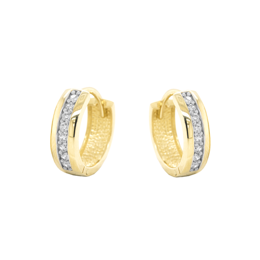 [GOR1089] Yellow gold hoop earrings with single row of Zirconia stones