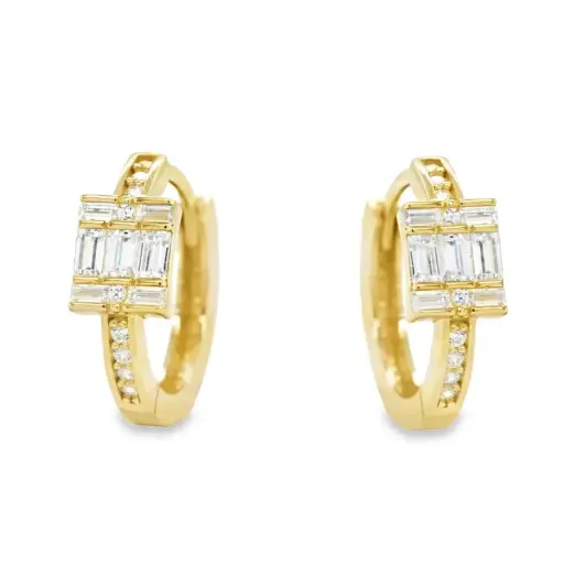 [GOR1090] Yellow gold hoop earrings with Zirconia stones