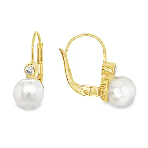 [GOR1101] Yellow gold earrings with Pearl and Zirconia