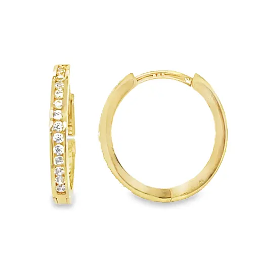 [GOR1120] Yellow gold row earring with Zirconia 14.5 x 1.9mm