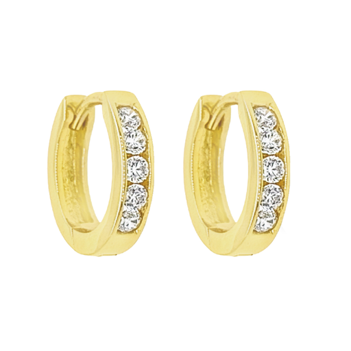 [GOR1139] Yellow Gold Hoop Earrings with Row Zirconia 13.8 x 2.9mm