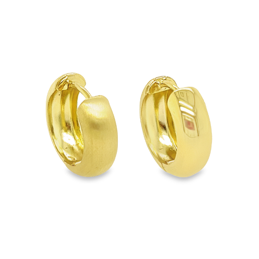 [GOR1142] Yellow gold hoop earrings Ball Matte/ Gloss 13 x 5mm
