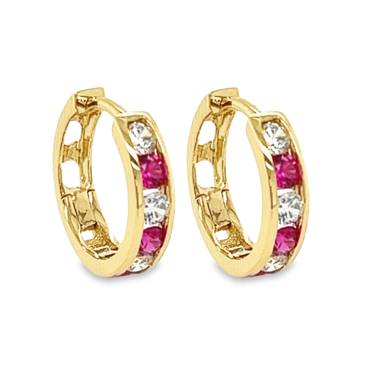 [GOR1146] Geelgouden oorringen met Zirkonia en Rode kristal