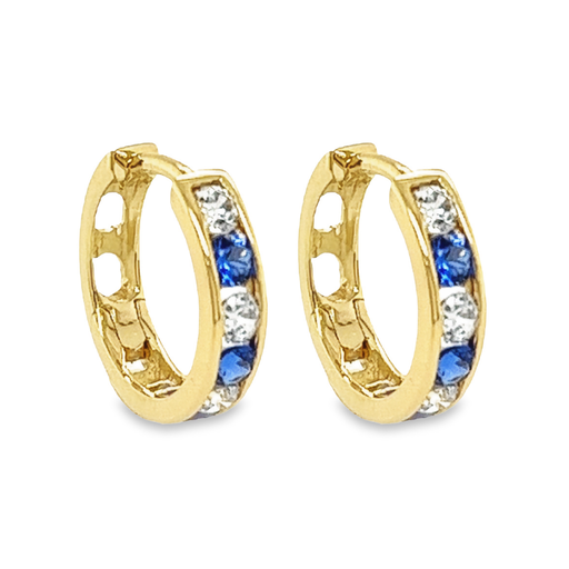 [GOR1147] Geelgouden oorringen met Zirkonia en Blauwe kristal