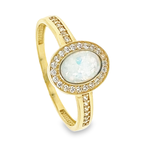 Yellow gold ring with Opalite and Zirconia