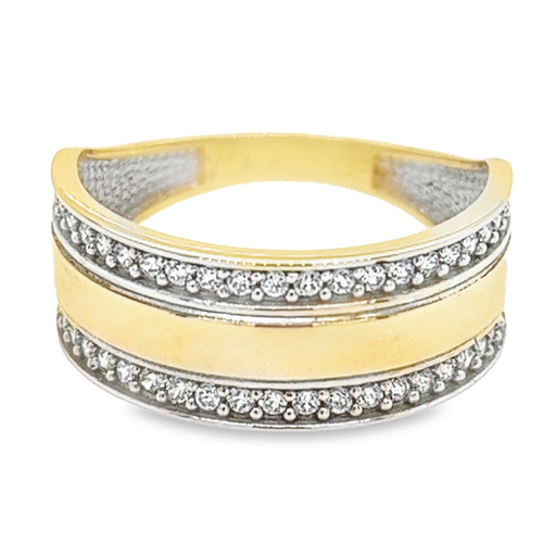 Bicolor gold ring with double row of Zirconia stones