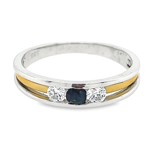 [GR1201-52] Bicolor gold ring with Sapphire and Zirconia stones