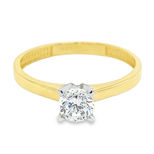 Yellow gold solitaire ring with Zirconia stone