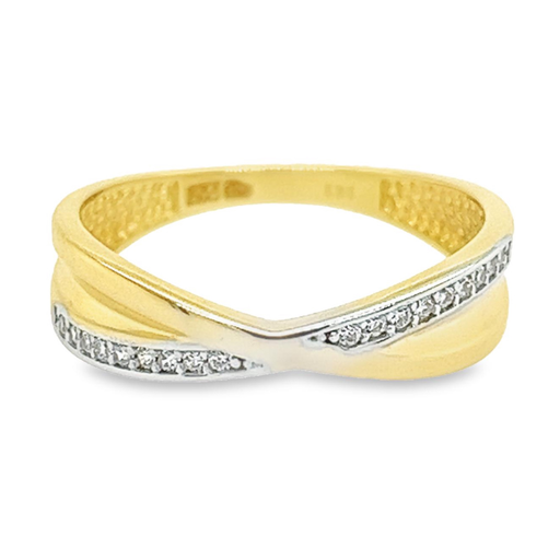 Bicolor gold ring with row of Zirconia stones
