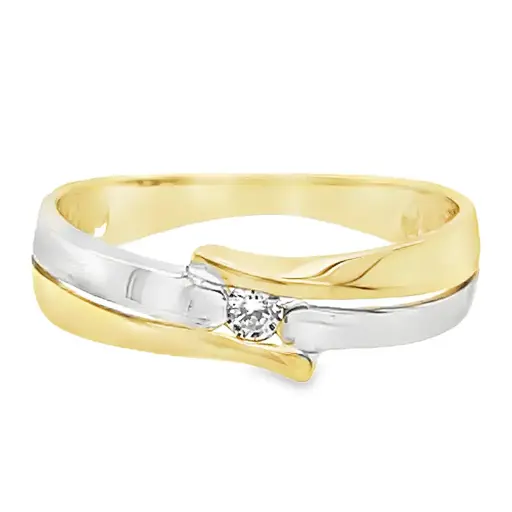 Bicolor gouden damesring met zirkonia