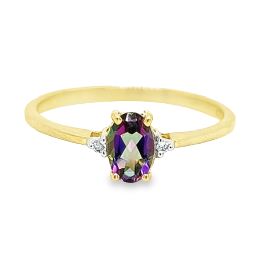Yellow gold ring with Mystic Green Topaz and Diamond