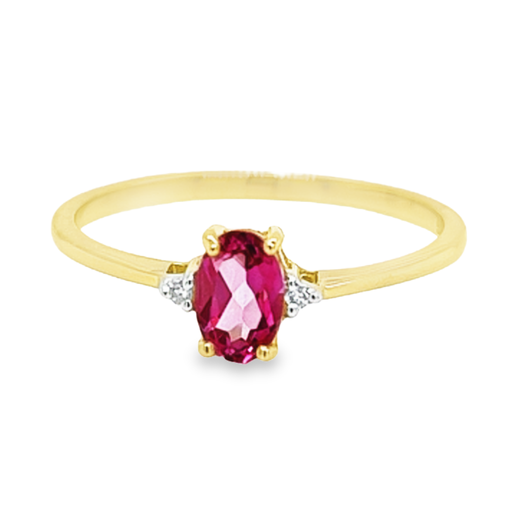 Yellow gold ring with Mystic Pink Topaz and Diamond