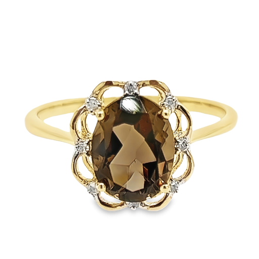Yellow gold ring with Smoky Quartz and Diamond