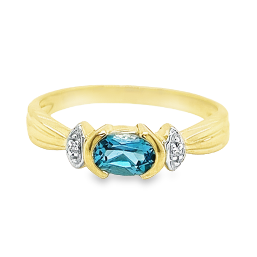[GRE1406-55] Yellow gold ring with colored stone Swiss Blue topaz and Diamond
