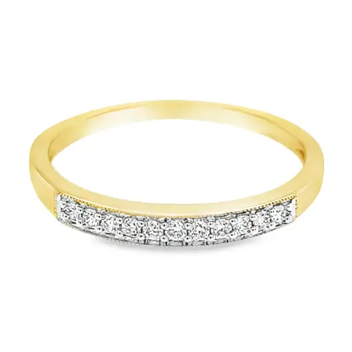 Yellow gold row ring with diamond 0.12 carats