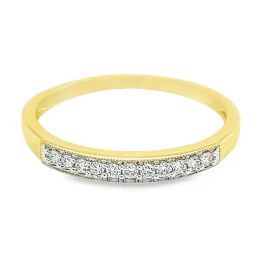 Yellow gold row ring with diamond 0.12 carats