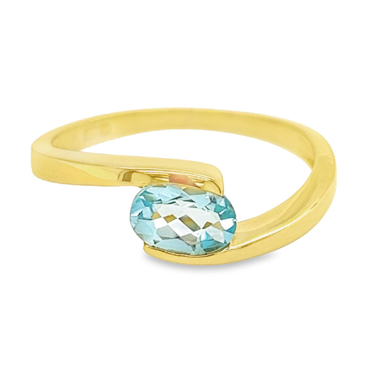 Geelgouden ring Fantasie met Blauwe Topaas