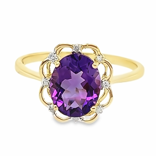 Yellow gold ring with Amethyst and Diamond
