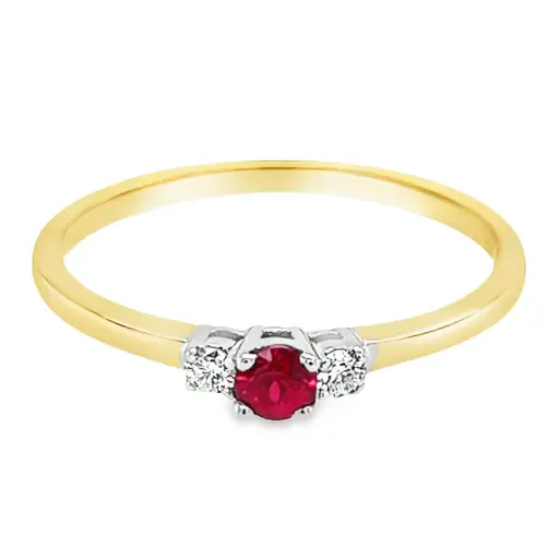 Bicolor gold ring with 3.1MM Ruby and Diamond 0.06 carats