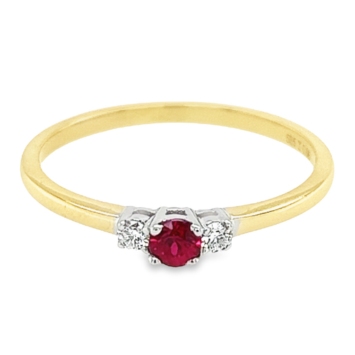 Bicolor gold ring with 3.1MM Ruby and Diamond 0.06 carats