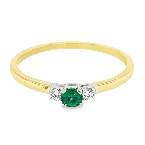 Bicolor gold ring with 3.1MM Emerald and Diamond 0.06 carats